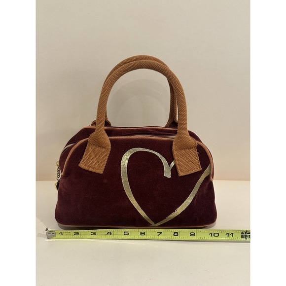 Velvet & Gold Heart Purse Victoria's Secret Y2K Maroon Small Handbag Zip Vintage - Picture 2 of 8